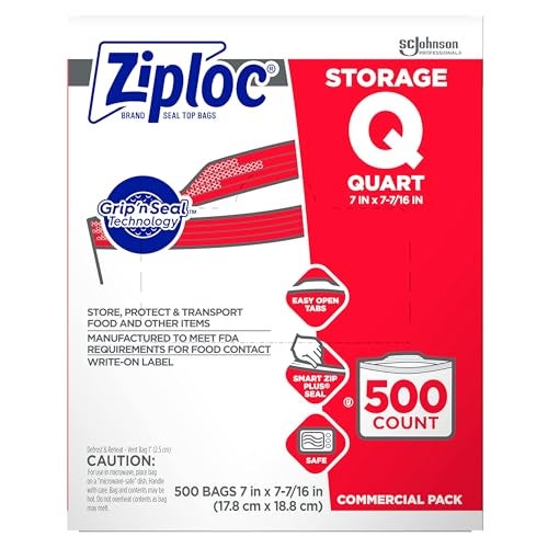 SC Johnson Professional Ziploc Storage Bags For Food Organization and Storage Double Zipper Quart 500 Count